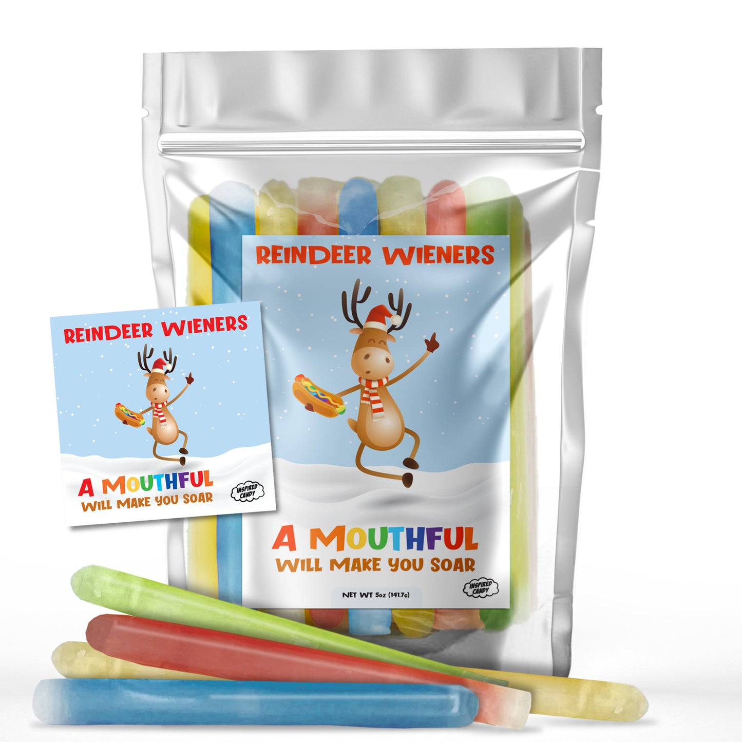 Reindeer Wieners- A Mouthful Will Make You Soar. Candy Wax Sticks, 5oz Bag