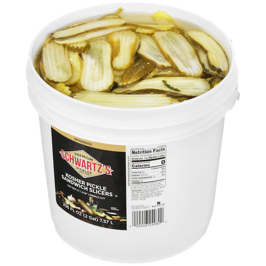 Schwartz's Kosher 240 To 320 Count.189 Inch Crinkle Cut Lengthwise Pickle Slice Bulk, 1 x 2 GA Case - Condiments &