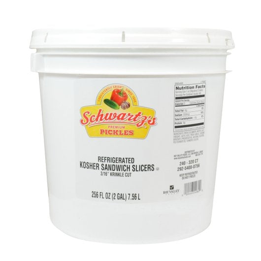 Bay Valley Foods Kosher 240 To 320 Count .189 Inch Crinkle Cut Lengthwise Pickle Slice Bulk, 1 x 2 GA Case - Condiments