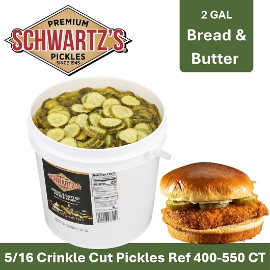 Bay Valley Foods Bread & Butter 400 To 550 Count .313 Inch Crinkle Cut Pickle Slice Bulk, 1 x 2 GA Case - Front/center packaged product image