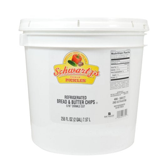 Bay Valley Foods Bread & Butter 400 To 550 Count .313 Inch Crinkle Cut Pickle Slice Bulk, 1 x 2 GA Case - Condiments &