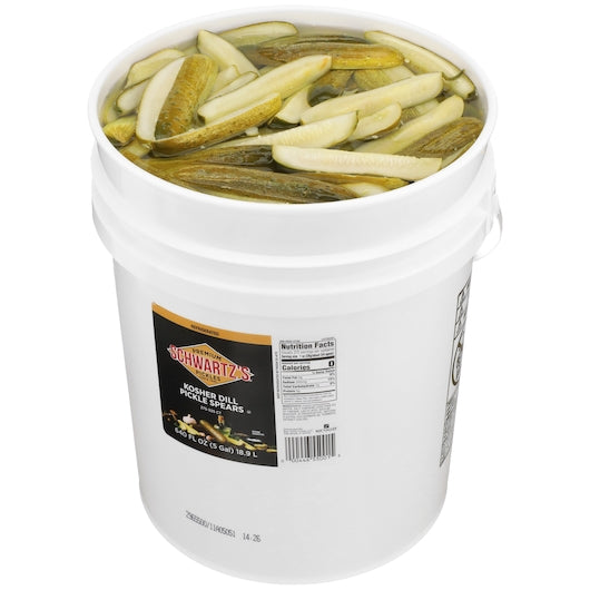 Schwartz's Kosher Dill 275-325 Count Pickle Spear Bulk, 1 x 5 GA Case - Condiments & Sauces