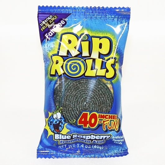Rip Rolls Blue Raspberry Display Carton, 12 x 24 x 1.4 oz Case - Candy & Confections