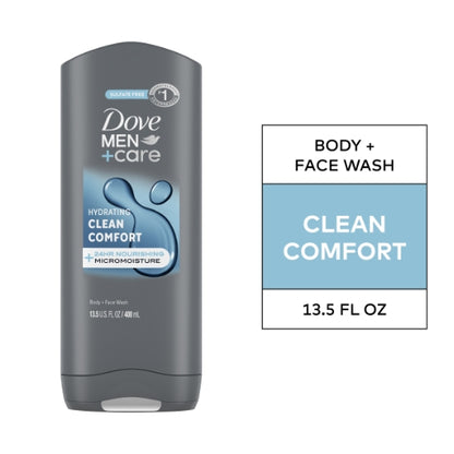 Uniliver Dove Mens Men+Care Clean Body And Face Wash, 6 x 13.5 fl oz Case - Nutrition facts label