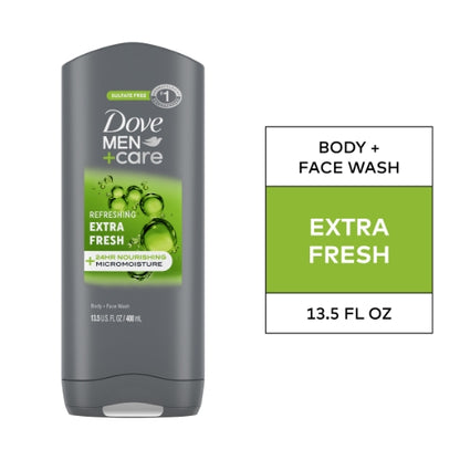 Uniliver Dove Mens Men+Care Extra Fresh Body And Face Wash, 6 x 13.5 fl oz Case - Nutrition facts label