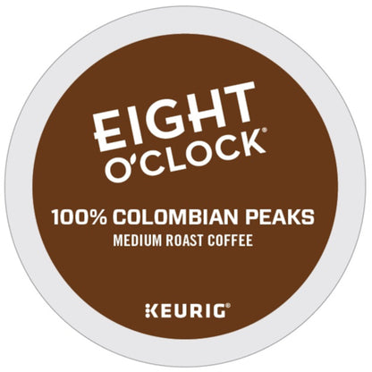 Eight O'Clock Colombian Peaks Medium Roast Coffee K-Cup, 4 x 24 ct Case - Coffee & Tea