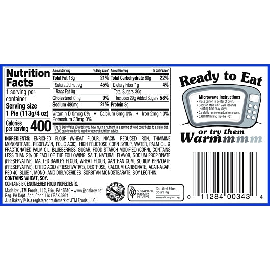JJ's Bakery BLUEBERRY Pie, 4 x 12 x 4 oz Case - DOT product image 3