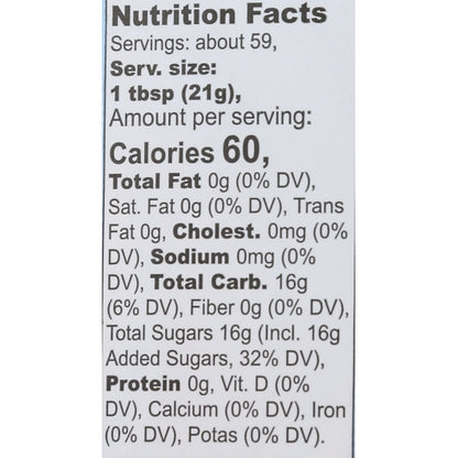 Wholesome Sweetener Agave Blue Syrup, 6 x 44 oz Case - Nutrition facts label
