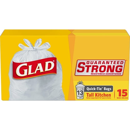 Glad Tall Quick Tie 13 Gallon Trash Bags, 12 x 15 ct Case - Trash Bags & Can Liners