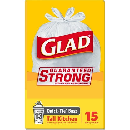 Glad Tall Quick Tie 13 Gallon Trash Bags, 12 x 15 ct Case - DOT product image 8