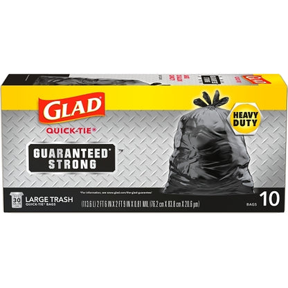 Glad Trash Quick Tie 30 Gallon, 12 x 10 ct Case - Trash Bags & Can Liners