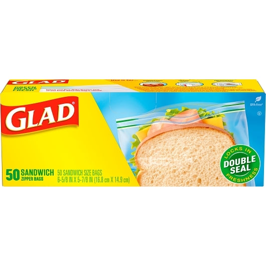 Glad Food Storage Zipper Sandwich, 12 x 50 ct Case - Disposables