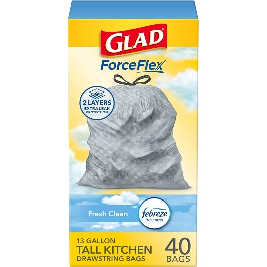 Glad Tall Kitchen Drawstrings Fresh Clean, 6 x 40 ct Case - Disposables