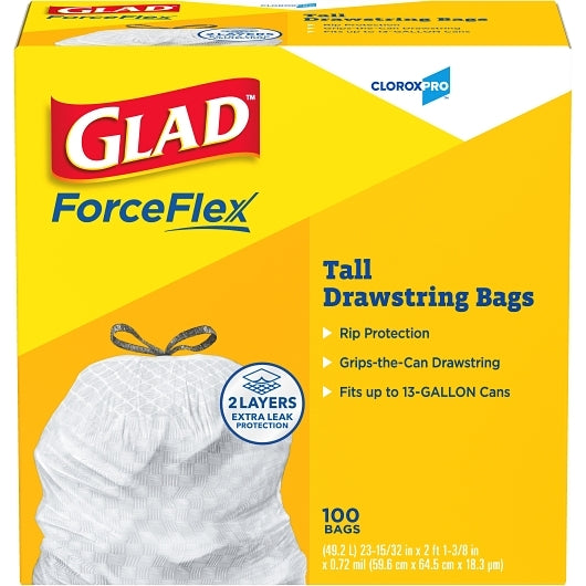 Glad GARBAGE BAG TALL KITCHEN WHITE 13 GALLON, 4 x 100 ct Case - DOT product image 2