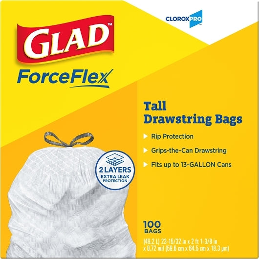 Glad GARBAGE BAG TALL KITCHEN WHITE 13 GALLON, 4 x 100 ct Case - DOT product image 3