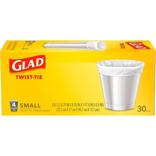 Glad Garbage Bag Flat Top Small, 6 x 30 ct Case - Trash Bags & Can Liners