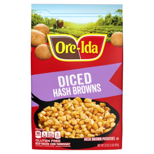 Ore Ida Kraft SOUTHERN STYLE Diced Hash Brown Potatoes, 12 x 907 GR Case - Frozen Potatoes Sides