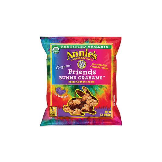 Annies Organic Friends Honey, Chocolate and Chocolate Chip Friends Bunny Graham Crackers, 100 x 1.25 oz Case - Front/center packaged product image