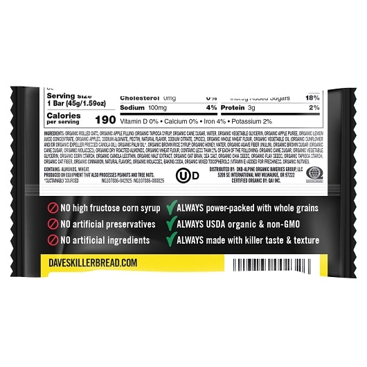 Dave's Killer Bread Organic Crisp Apple Cinnamon Breakfast Bar, 48 x 1.59 oz Case - Snack Bars & Granola Bars - image 2