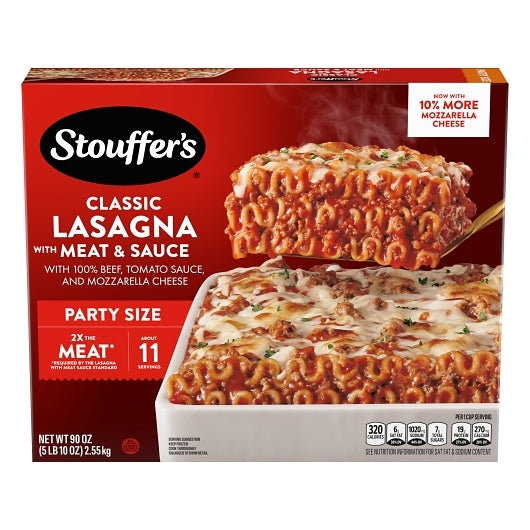 Stouffer's Party Size 2X the Meat Lasagna with Meat and Sauce, 6 x 5.625 lb Case - Prepared Foods