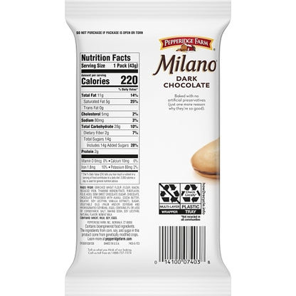 Cookie Puff Milano Dark Chocolate Cookies, 60 x 1.5 oz Case - DOT product image 8