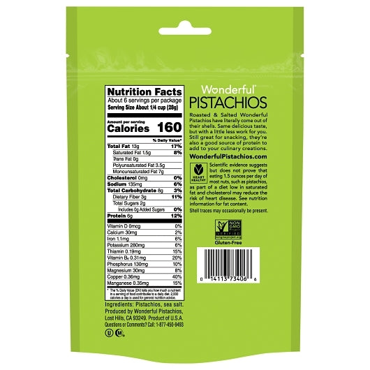Wonderful Pistachios No Shell Roasted & Salted Pistachios, 10 x 6 oz Case - GS1 closed shipping case image