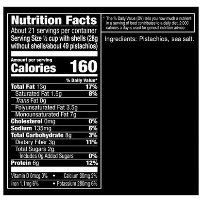 Wonderful Roasted and Roasted & Salted Pistachios, 3 x 8 x 5 oz Case - Combined nutrition and ingredients label