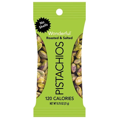 Wonderful Roasted and No Shell Roasted & Salted Pistachios, 96 x 0.75 oz Case - GS1 closed shipping case image
