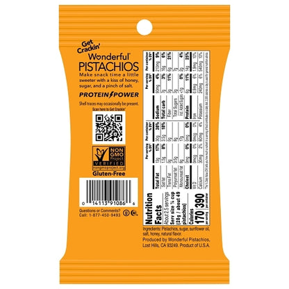Wonderful Pistachios No Shell Honey Roasted Pistachios, 3 x 8 x 2.25 oz Case - Alternate product angle or state