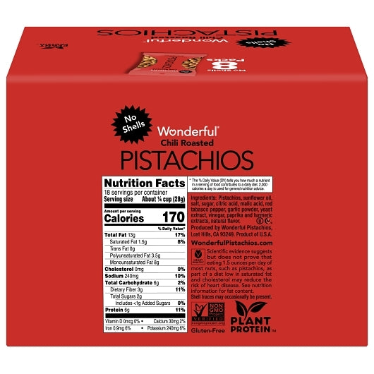 Wonderful Pistachios No Shell Chili Roasted Pistachios, 3 x 8 x 2.25 oz Case - DOT product image 3