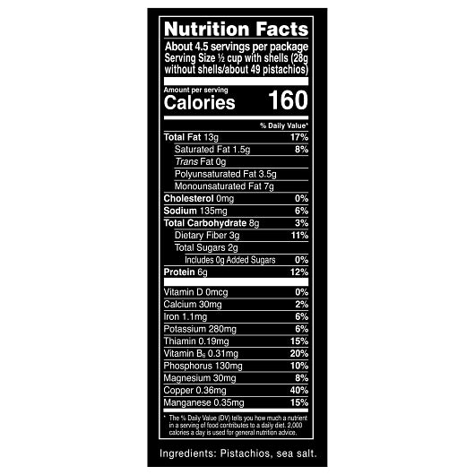 Wonderful Roasted and Roasted & Salted Pistachios, 10 x 8 oz Case - Combined nutrition and ingredients label