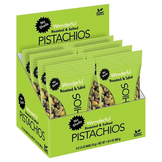 Wonderful Pistachios No Shell Pistachios Carton, 3 x 8 x 2.5 oz Case - Alternate product angle or state