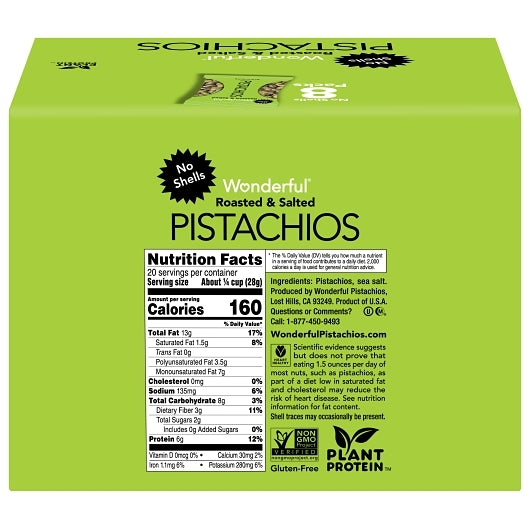 Wonderful Pistachios No Shell Pistachios Carton, 3 x 8 x 2.5 oz Case - GS1 closed shipping case image