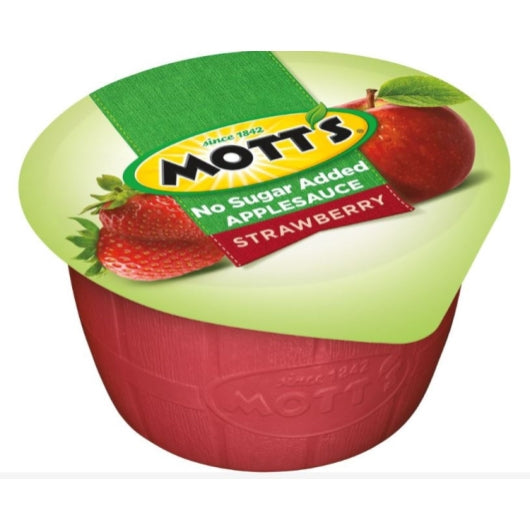 Motts Unsweetened Strawberry Applesauce Cup, 12 x 6 x 4.5 oz Case - Fruit & Sides
