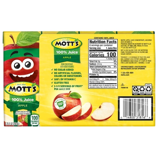 Mott's 100% Apple Juice Tetra Box, 32 x 6.75 oz Case - DOT product image 6