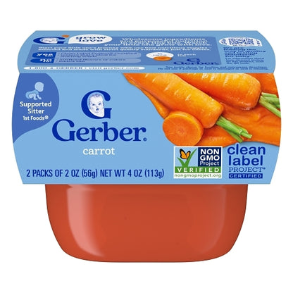 Gerber 1st Foods Non-GMO Carrot Puree Baby Food Tub, 2x 2 oz Tubs, 2 x 4 x 4 oz Case - Baby Food