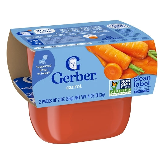 Gerber 1st Foods Non-GMO Carrot Puree Baby Food Tub, 2x 2 oz Tubs, 2 x 4 x 4 oz Case - DOT product image 6