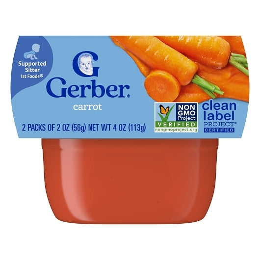 Gerber 1st Foods Non-GMO Carrot Puree Baby Food Tub, 2x 2 oz Tubs, 2 x 4 x 4 oz Case - DOT product image 3