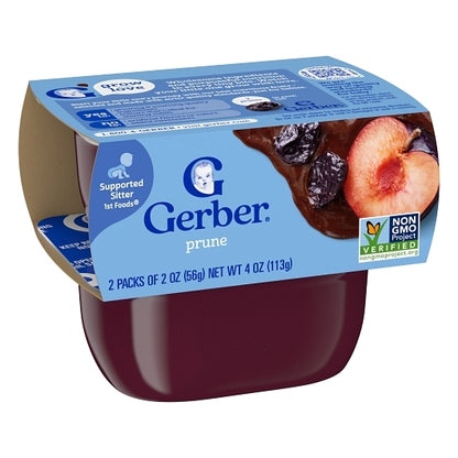 Gerber 1st Foods Natural for Baby Non-GMO Prune Puree Baby Food Tub, 2x 2 oz Tubs, 2 x 4 x 4 oz Case - Alternate product angle or state