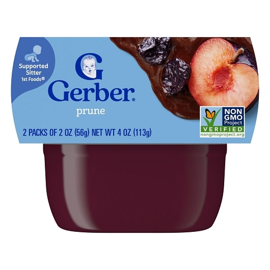Gerber 1st Foods Natural for Baby Non-GMO Prune Puree Baby Food Tub, 2x 2 oz Tubs, 2 x 4 x 4 oz Case - Front/center packaged product image