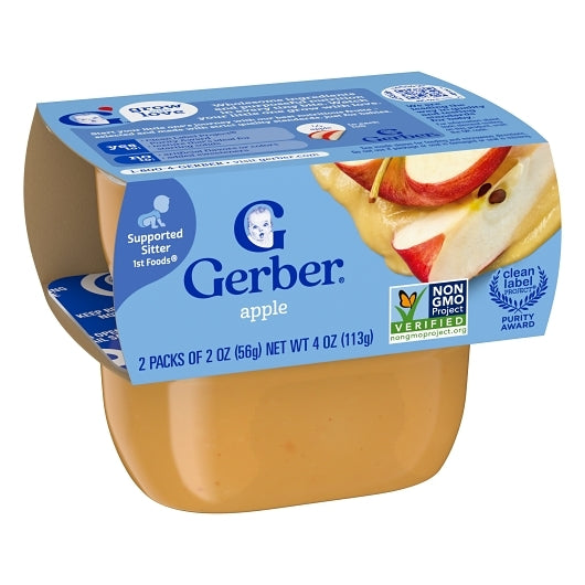 Gerber 1st Foods Non-GMO Apple Puree Baby Food Tub, 2x 2 oz Tubs, 2 x 4 x 4 oz Case - Alternate product angle or state