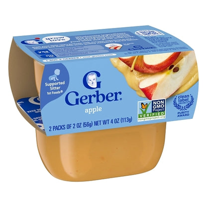 Gerber 1st Foods Non-GMO Apple Puree Baby Food Tub, 2x 2 oz Tubs, 2 x 4 x 4 oz Case - Alternate product angle or state