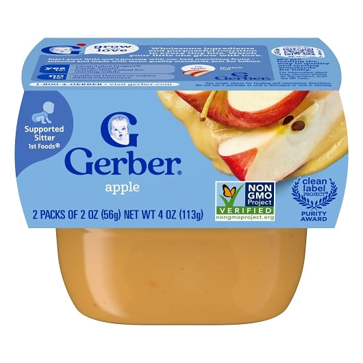 Gerber 1St Foods Apple Puree Baby Food Tub, 2X 2 Oz Tubs, 2 x 4 x 4 oz Case - Baby Food