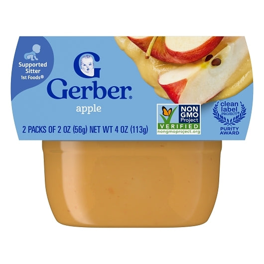 Gerber 1st Foods Non-GMO Apple Puree Baby Food Tub, 2x 2 oz Tubs, 2 x 4 x 4 oz Case - Front/center packaged product image