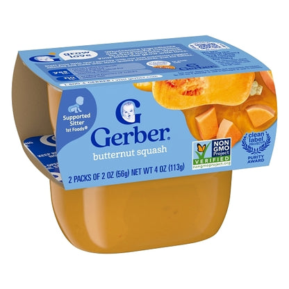 Gerber 1st Foods Non-GMO Butternut Squash Puree Baby Food Tub, 2x 2 oz Tubs, 2 x 4 x 4 oz Case - Alternate product angle or state