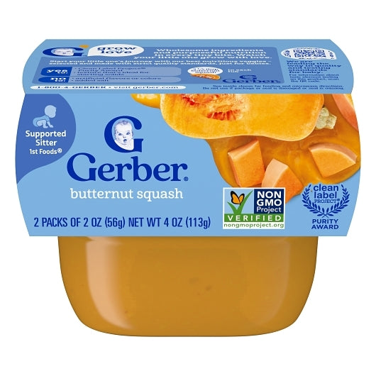 Gerber 1St Foods Butternut Squash Puree Baby Food Tub, 2X 2 Oz Tubs, 2 x 4 x 4 oz Case - Baby Food