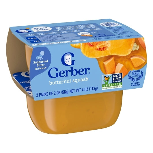 Gerber 1st Foods Non-GMO Butternut Squash Puree Baby Food Tub, 2x 2 oz Tubs, 2 x 4 x 4 oz Case - Alternate product angle or state