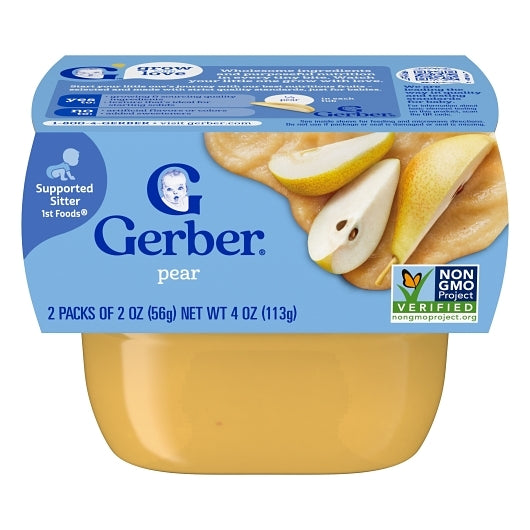 Gerber 1st Foods Natural for Baby Non-GMO Pear Puree Baby Food Tub, 2x 2 oz Tubs, 2 x 4 x 4 oz Case - Baby Food