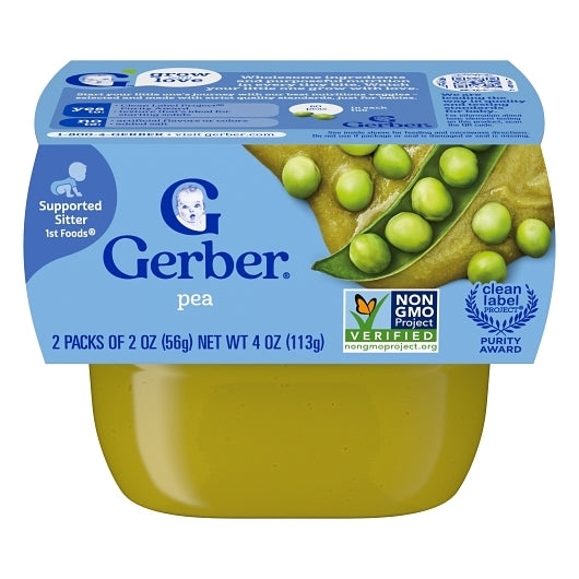 Gerber 1St Foods Natural Pea Puree Tub, 2X 2 Oz, 2 x 4 x 4 oz Case - Baby Food