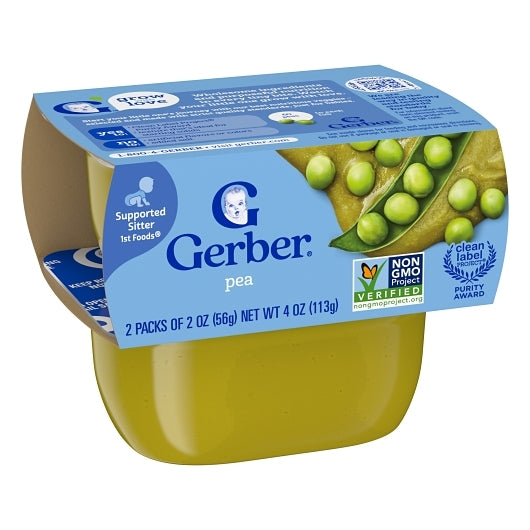 Gerber 1st Foods Natural for Baby Non-GMO Pea Puree Baby Food Tub, 2x 2 oz Tubs, 2 x 4 x 4 oz Case - Alternate product angle or state